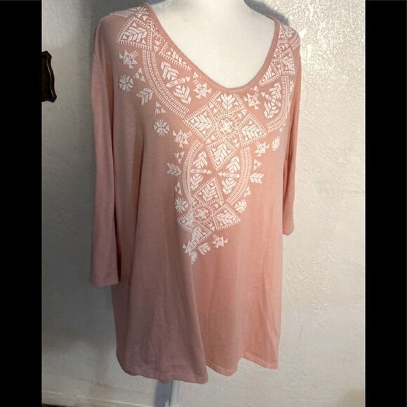 Peach & White Boho Fall Top 2X - Picture 3 of 6